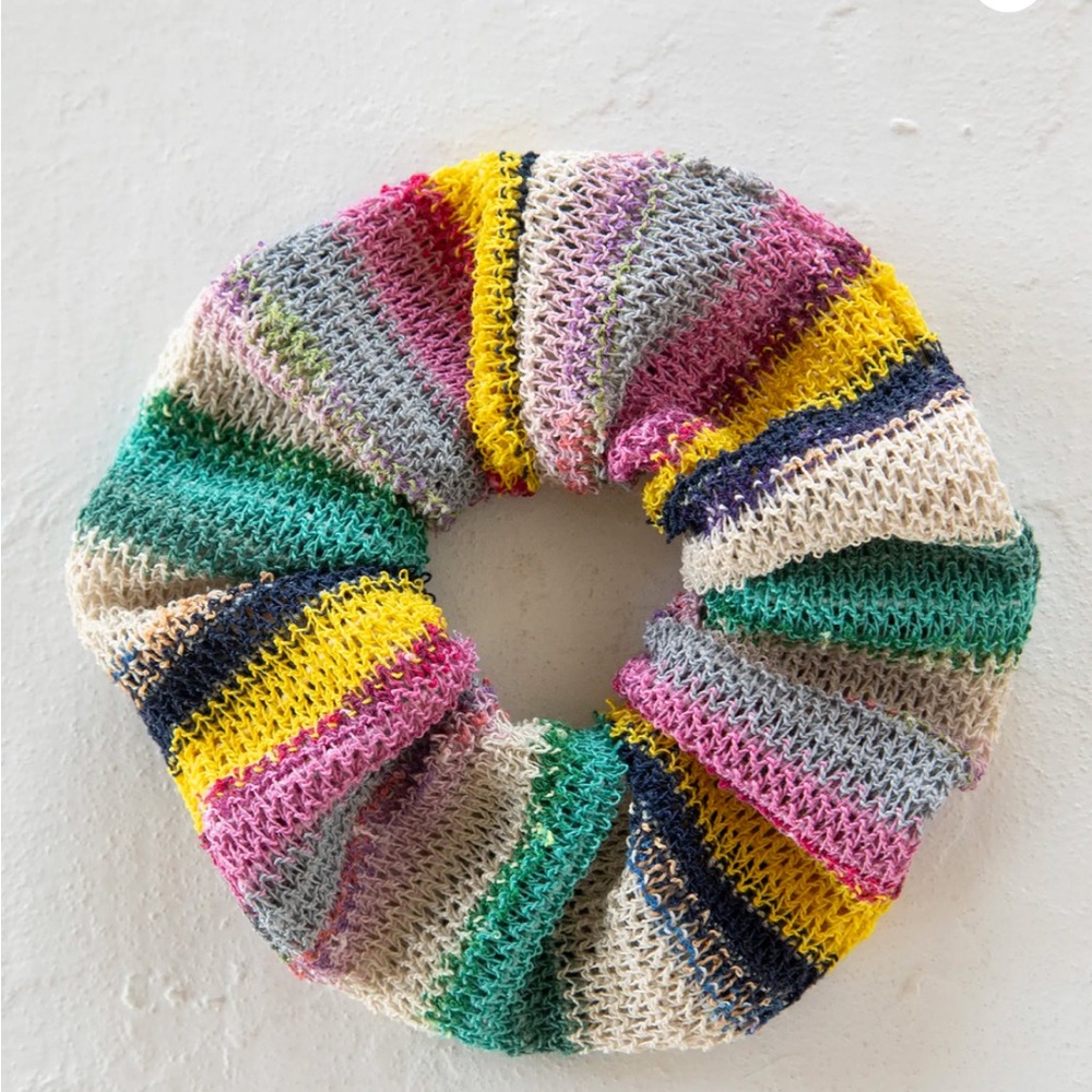 NATURAL LIFE Crochet Rainbow Scrunchie Pink and Yellow Hair Accessories